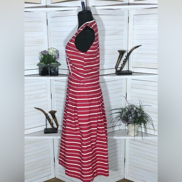 Vintage 80s Lucy Red and White Striped Cotton Nautical Midi Dress S - Picture 3 of 13